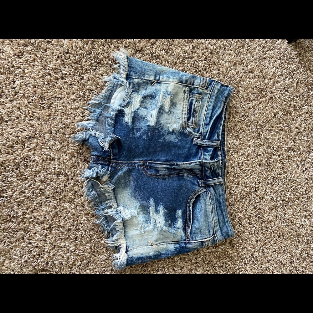 Acid wash denim shorts